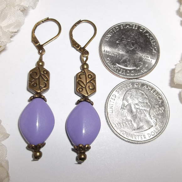 Bohemian Earrings Purple and Bronze Boho Handmade Beaded Jewelry Set Pair 5082 - Picture 2 of 10